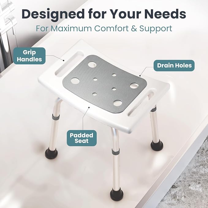 PELEGON Shower Chair for Inside Shower (300 lb) - Adjustable Height Shower Stool - Shower Seats for Adults, Bath Stools for Shower to Sit, Shower Chair, Shower Stools for Adults Sitting - Grey