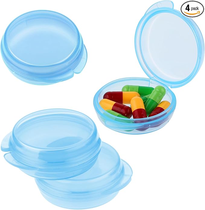 4 Pcs Mini Pill Organizer Small Pill Box Cute Portable Pill Case for Pocket Purse Travel Storage Containers Earplug Case Medicine Dispenser Vitamin Holder (4 Blue)