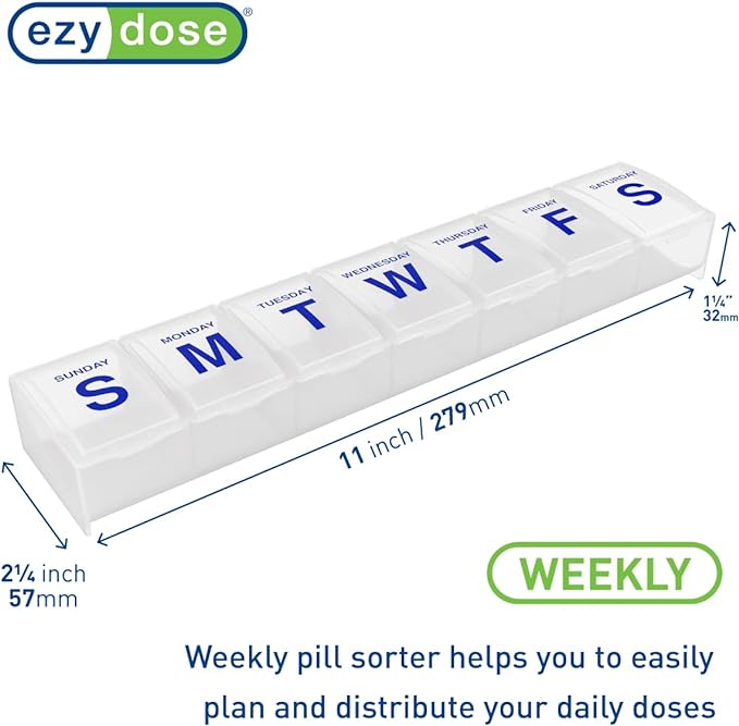 Ezy Dose Weekly (7-Day) Pill Organizer, 3X-Large Medicine Planner, Clear | Vitamin & Supplement Case, Spacious Compartments to Secure Prescription Medication and Prevent Accidental Spilling, BPA-Free
