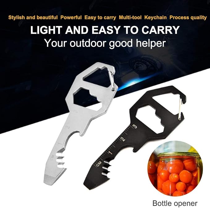 2PCS Keychain Bottle Opener Multi Tool, 100% Stainless Steel EDC Gadget, 6 Tools in 1 [Bottle Opener, Wrench, Screw Driver, Metric Ruler,Cord Cutter] Universal Everyday Carry Pocket and Backpack Tool