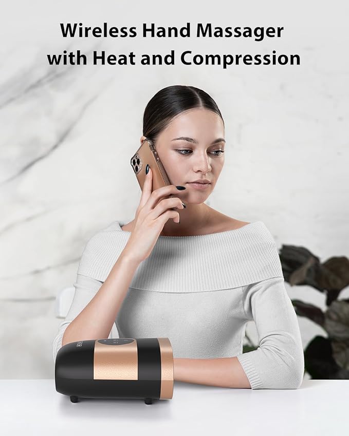CINCOM Upgraded Hand Massager with Heat and Compression for Arthritis and Carpal Tunnel - Cordless & Rechargeable, Gifts for Women (Black & Gold)
