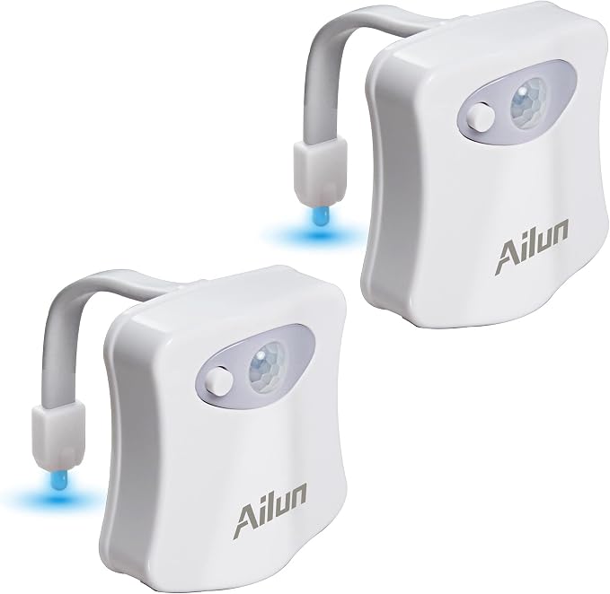 Ailun Toilet Night Light Motion Sensor LED 8 Colors Changing, 2 Pack | Motion Sensor Activated, Toilet Bowl Illuminate, Battery Not Included, Perfect with Water Faucet Light