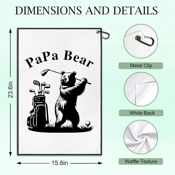 DYJYBMY Papa Bear Funny Printed Golf Towel with Clip, Golf Accessories for Papa, Father's Day Birthday Retirement Gifts for Grandpa Dad Father Uncle Bear Lover, Golfing Gifts for Grandpa Golfer Dad