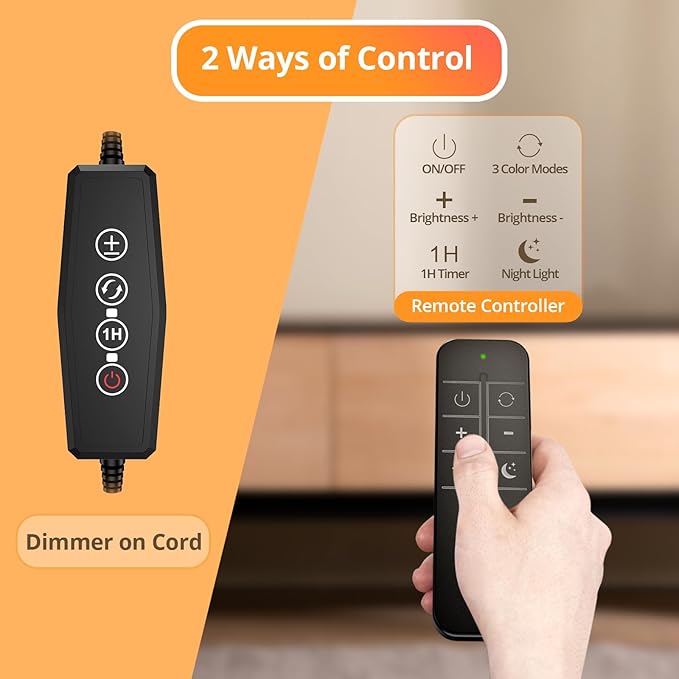 Reading Light with Remote, LED Desk Lamp Clip on [1H Timer & Nightlight] RA>95 Dimmable Flexible Gooseneck, Reading Lamp with Clamp for Table - 4.7'' (Adapter Included)