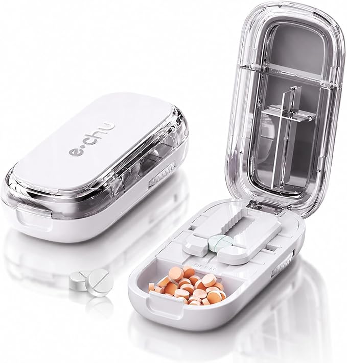 Pill Cutter Splitter for Small and Tiny Pills - Adjustable Pill Splitter with Centering Device for Cutting Multiple Pills, Accurate Alignment and Easy to Use, Storage Organizer (Gray)