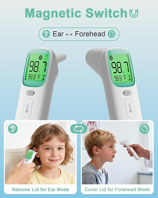 Ear Thermometer for Kids and Adults - Baby Thermometer FSA-HSA Eligible, Digital Infrared Thermometers 1S Reading, Accurate Forehead Termometro with Fever Alarm, 40 Memories (Green 1 Pack)