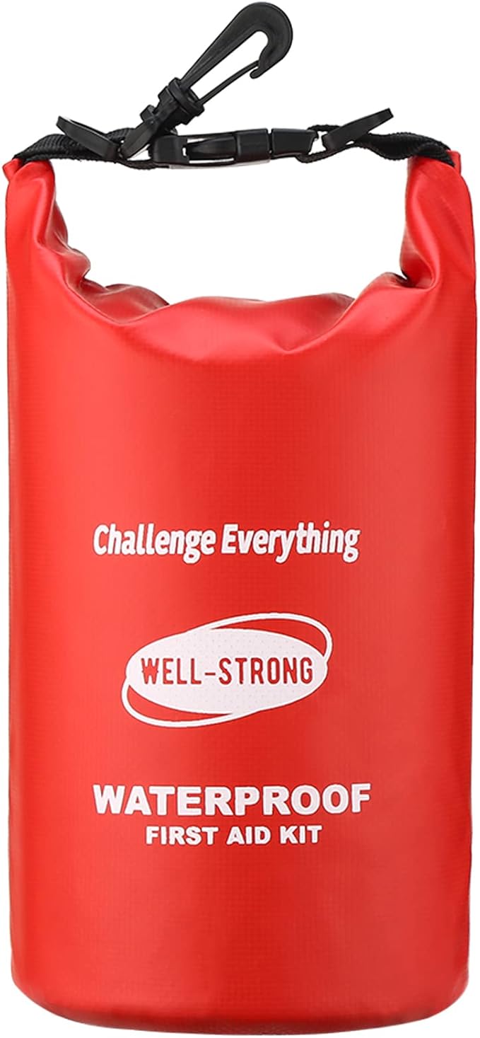 WELL-STRONG Emergency First Aid Kit for Boating & Marine Safety Waterproof Medical Supplies with Roll Top Design for Fishing, Kayaking Red