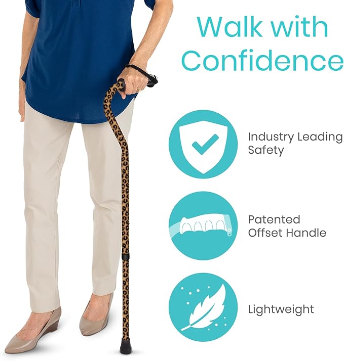 Vive Walking Cane for Women, Men, Elderly - Patented Offset Grip - Lightweight Adjustable Walking Aid with a Non-Slip Tip - Sturdy Balancing Mobility Aid for Seniors