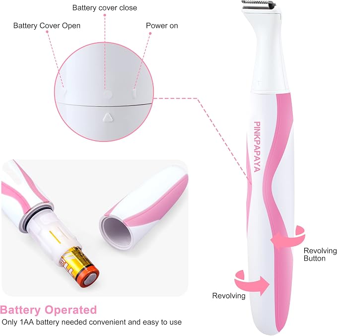 pinkpapaya 4in1 Nose Hair Trimmer for Women,Facial Hair Remover,Electric Face Shaver Razor for Nose Ear,Bikini Trimmer,Facial Hair Removal,ROSE/OI8J