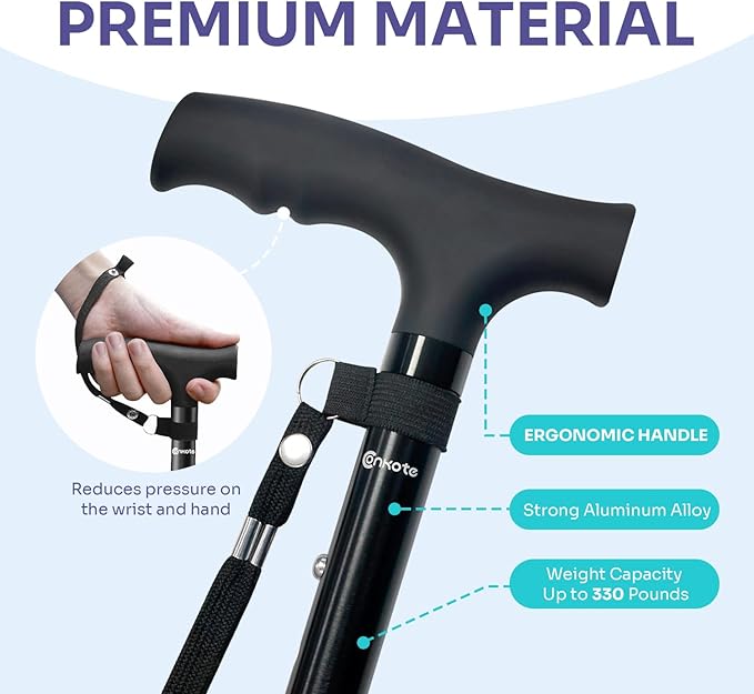 Conkote Walking Cane for Men & Women - Foldable, Adjustable, Collapsible, Free Standing Cane, Pivot Tip, Heavy Duty | Walking Sticks, Folding Canes for Seniors & Adults