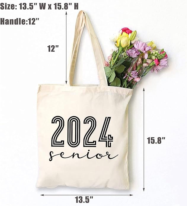 TSIIUO Senior 2024 Class of 2024 Canvas Tote Bag Women Graduation Gift Funny High School Shopping Reusable Bag