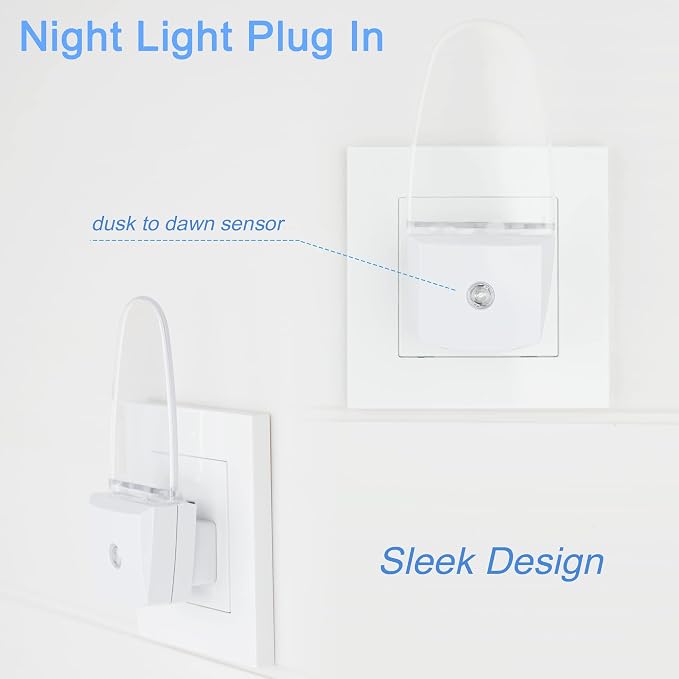 4 Pack Auto Nightlight Lamp with Dusk to Dawn Sensor for Bedroom, Plug in, Red