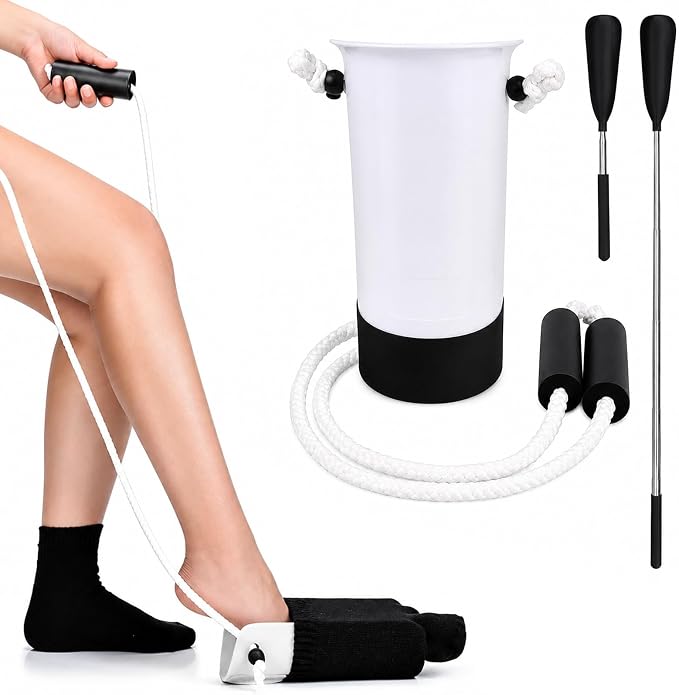Sock Aids for Putting On Socks Kit,Sock Helper for Seniors with Adjustable Shoe Horn,Sock Assistant Device No Bending Easy Put on Socks Without Bending for Elderly, Disabled,After Surgery Recovery