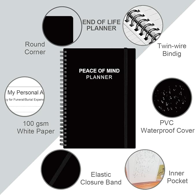 Peace of Mind Planner – Final Arrangements Organizer for Beneficiary, Will Preparation, Last Wishes & Funeral Planning, 5.8" x 8.5", Black