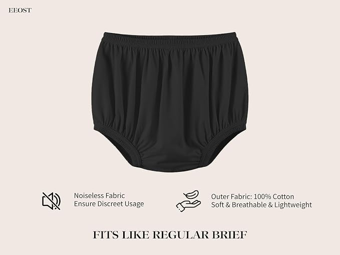Adult Diaper Cover for Incontinence Noiseless Leak-Protection Underwear Plastic Pants Over Diapers Waterproof Rubber Pants (Black, M(Men Size))