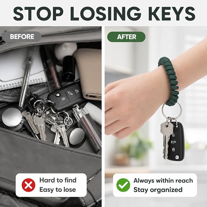 BIHRTC Pack of 6 Wrist Keychain Spiral Stretchable Coil Wrist Key Holder | Plastic Stretch Wristband Elastic Stretchable Spiral Bracelet Key Holder Key Ring for ID Badge Sauna Outdoor Sport