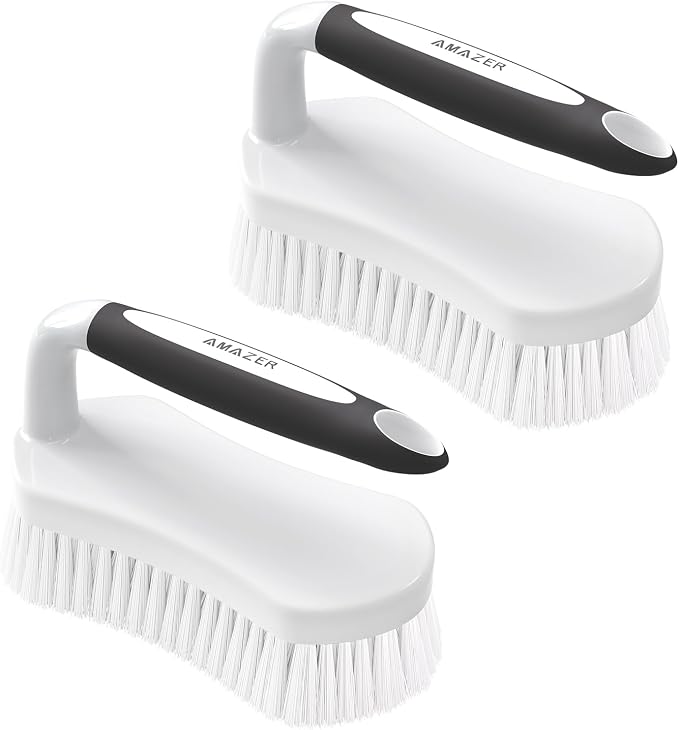 Scrub Brush for Cleaning Comfort Grip Shower Scrubber Stiff Bristles with Handle Heavy Duty Cleaner Brush for Tub Sink Carpet Floor - Pack of 2 (Black+Black)