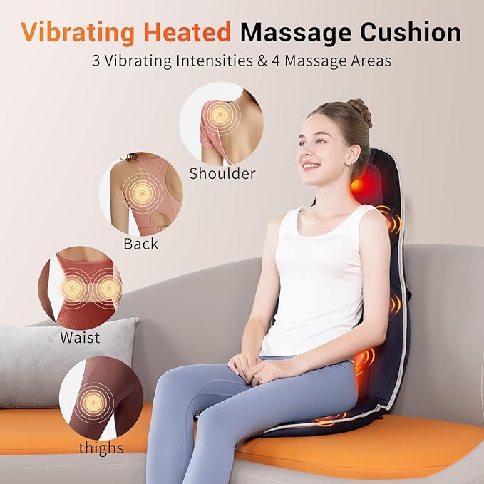SLOTHMORE Back Massager with Heat Seat Massager for Full Back with 8 Vibrating Motors and 2 Heat Levels, Massage Chair Pad with Lumbar Support Suitable for Office/Home/Gift
