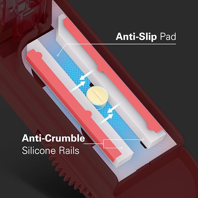 ONE PIX Multiple Pill Cutter Splitter for Small and Tiny Pills, Accurate 1/2 Tablet Splitter with Adjustable Bars & Hidden Blade, Safely Cuts Large Medication for Seniors & Pets, Red