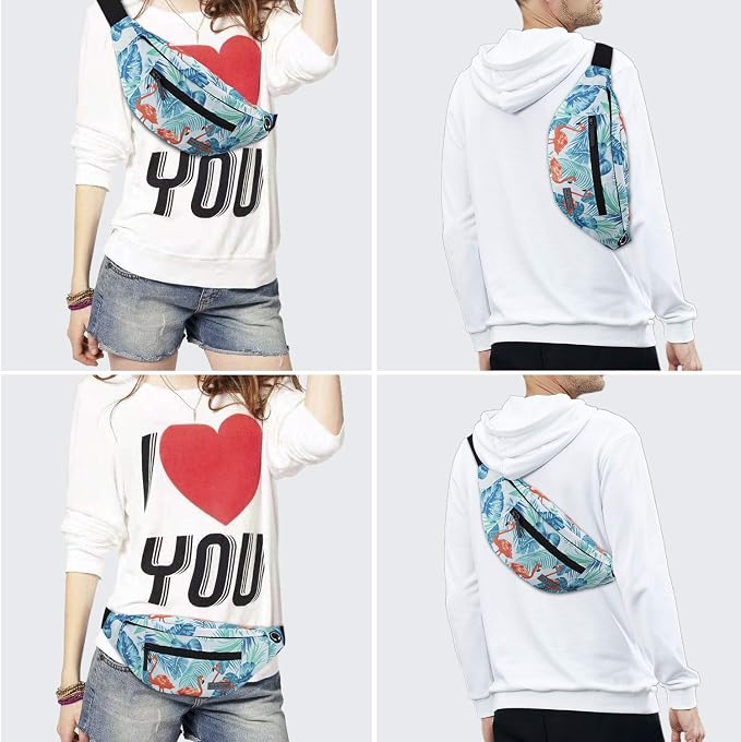 Large Fanny Pack Belt Bag with Adjustable Straps Waist Pack for Men Women | Flamingo Print4-Zipper Pockets,Ideal Gifts for Traveling Hiking Casual Waist Pack Carrying All Size Phones