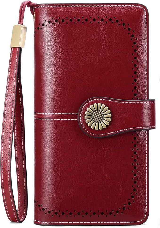 SENDEFN Wallets for Women Leather Credit Card Holder with RFID Blocking Large Capacity Wristlet | with RFID Blocking