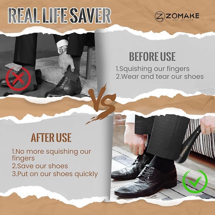 ZOMAKE Metal Shoe Horn, Small Travel Shoehorn for Men Women Kids, 5.9''/7.3''/7.5'' Portable Shoe Spoon Helper