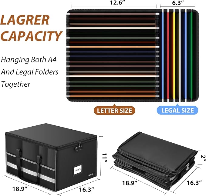 ENGPOW Fireproof File Box with Lock, Document Storage Organizer Box with Inserts and Mesh Pockets