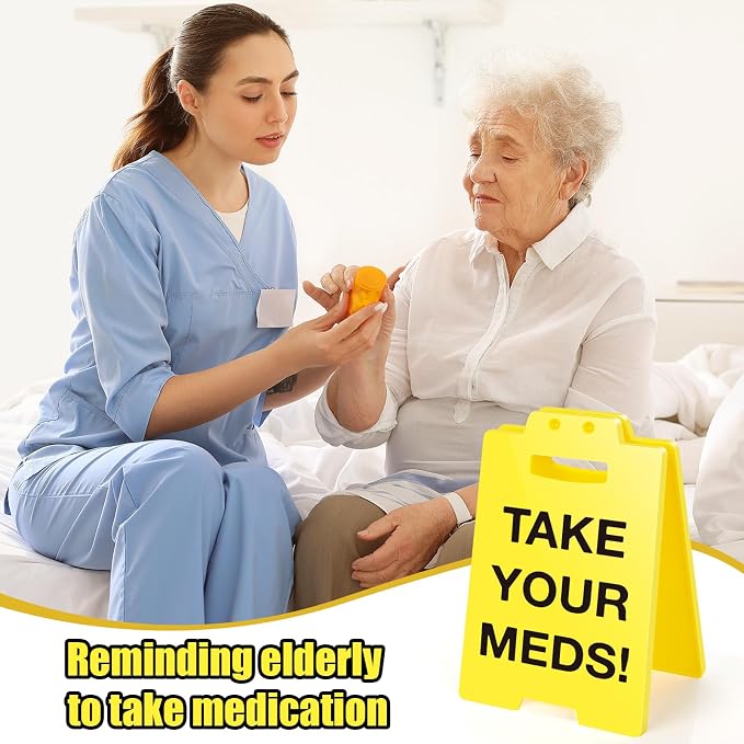 MBL Pill Medicine Medication Reminder - Take Your Meds Sign, Dont Forget Take Your Med Caution Desk Sign White Elephant Stocking Stuffers Christmas Xmas Holiday for Office Desktop Home Bedroom Kitchen