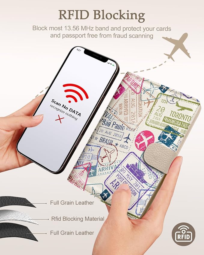 Slohif Airtag Passport Holder Cover Wallet Case for Travel Women - Leather RFID Blocking Passport Book Multiple Personalized Organizer Slim Portable Carrier Card Slots Protector Sleeve Stamp
