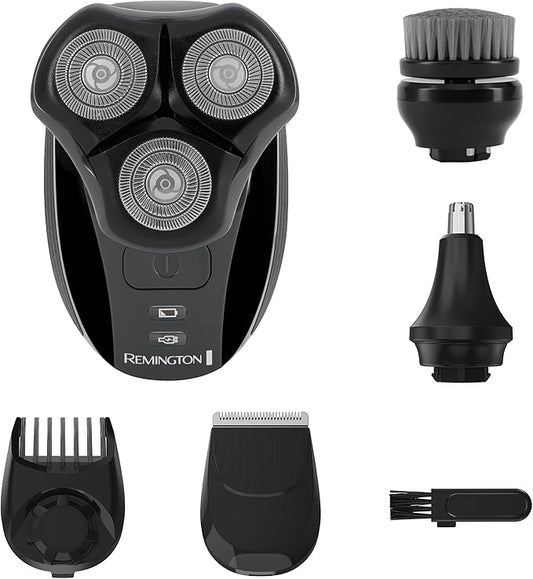 Remington Balder 3 Head Shaver Dual-Track Cutting Heads Multi-Directional Pivot 45 Minute Run Time 100 Percent Waterproof Complete Grooming Kit with Beard Trimmer Nose and Ear Trimmer