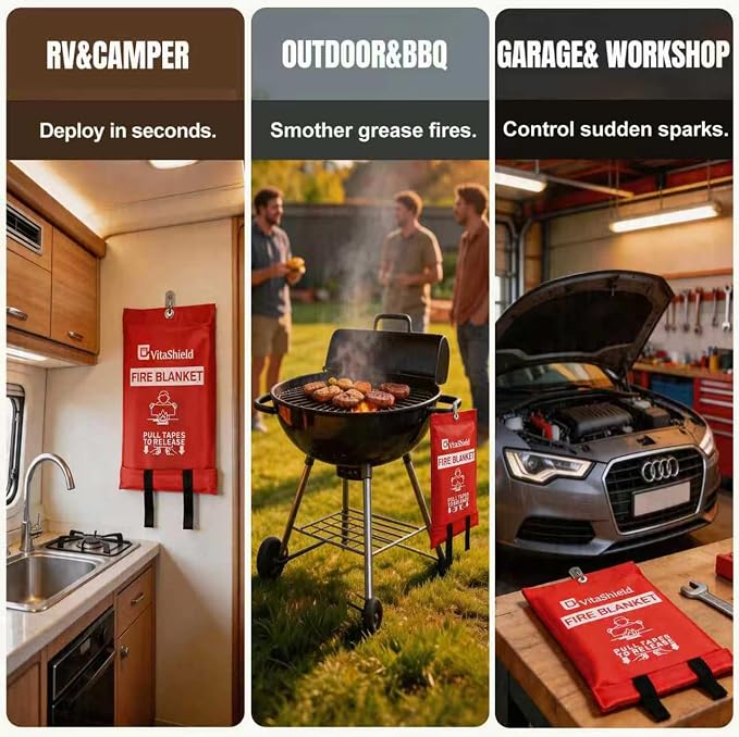 Emergency Fire Blanket for Kitchen Grease Fire, 39x39in, Easy Pull Tabs for Quick Use, 1076°F Heat Resistant Fiberglass, No Mess Extinguisher Alternative for Home Car RV BBQ (1 Pack)