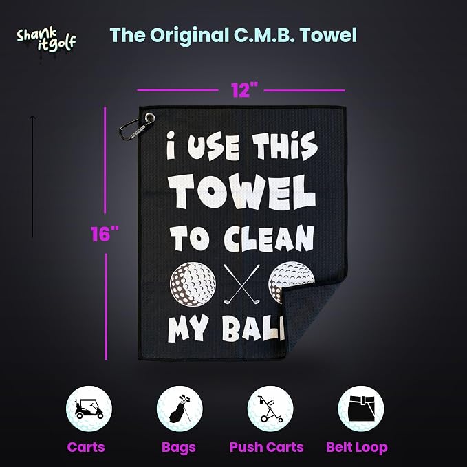SHANKITGOLF Golf Towel Funny Microfiber with Magnetic Clip, Ball Cleaner for Clubs, Premium Cart Attachment, Golf Accessories Gift for Men, Golfers, Dad (Clean My Balls 2 Pack)