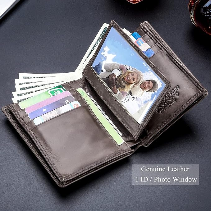 BULLCAPTAIN Large Capacity Genuine Leather Wallet for Men QB-027 | Bifold Wallet,RFID Blocking,Credit Card Holder,15 Card Slots,Special Expandable Design,gift choice