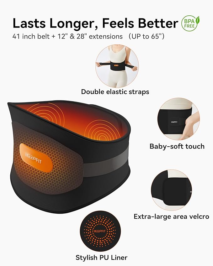IKEEPFIT® Heating Pad for Back Pain Relief: MAXwarm® 3.0, Portable Cordless Heat Pad with Massager for Period Cramps, 8000mAh Large Battery, Christmas Gift for Women Men 90-310 lbs