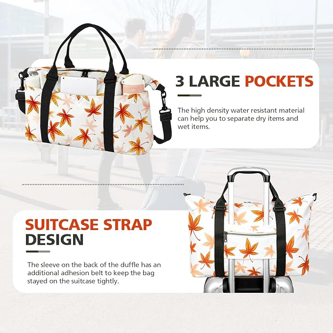 TOPBAG Travel Duffle Bag, Waterproof Weekender Carry On Tote Bags for Women, Sport Gym Bag for Men, Hospital Bag for Labor and Delivery, Overnight Luggage Bag with Trolley Sleeve Coral