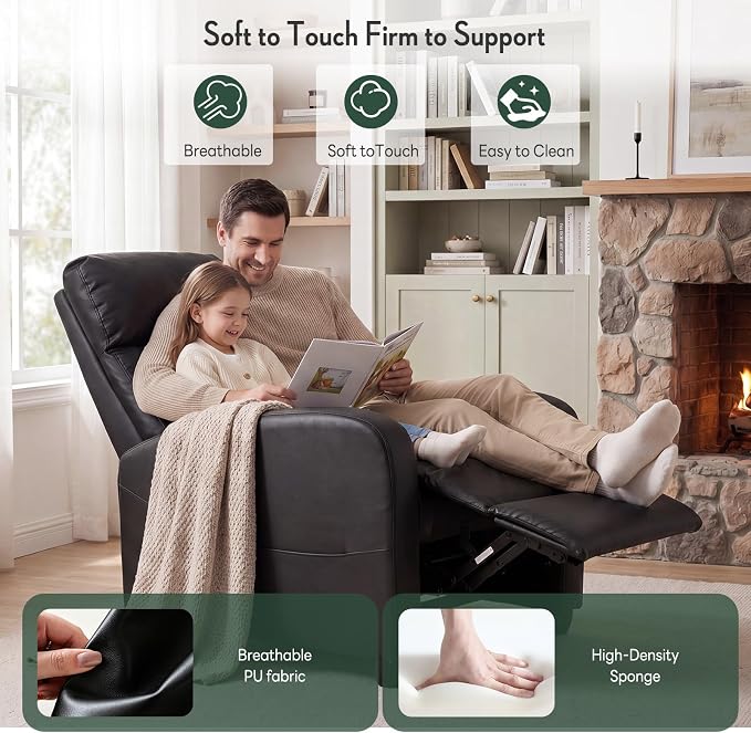 Massage Recliner Chair, Recliner Sofa Fabric for Adults, Recliners Home Theater Seating with Lumbar Support, Reclining Sofa Chair for Living Room, Ink
