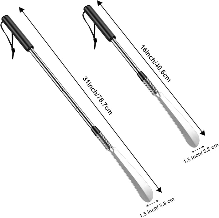 Blulu 2 Pack Stainless Steel Shoe Horns Long Handle Adjustable Expander Telescopic Shoe Horn with Comfort Grip for Various Boots and Shoes Designed for Pregnant Women Seniors