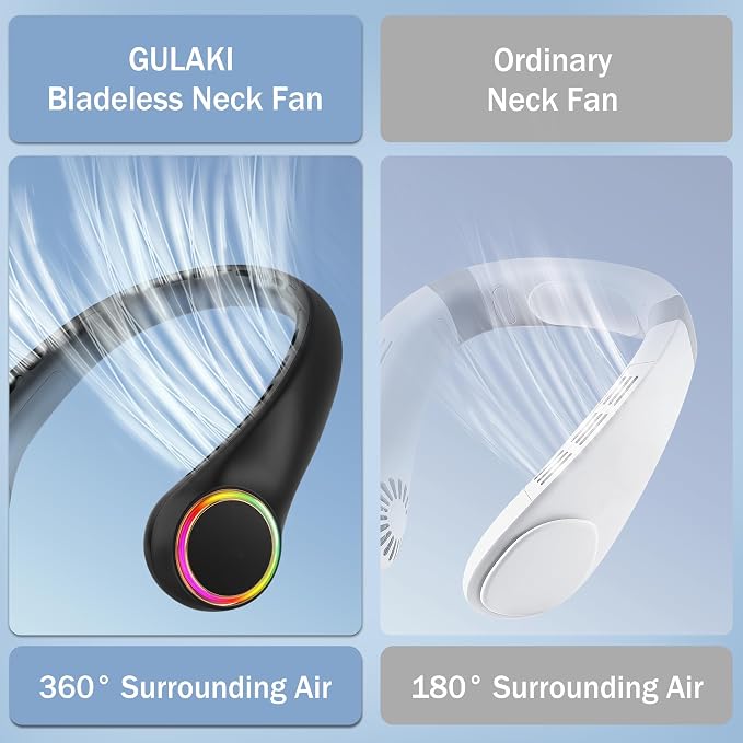 Neck fan, Portable Fan with 5-17H Lifespan, 4000mAh Neck fan air conditioner with 3 Adjustable Speeds and 64 Cool Lights, Rechargeable Neck Fan, Hands-Free Cooling fan for Summer (Black)