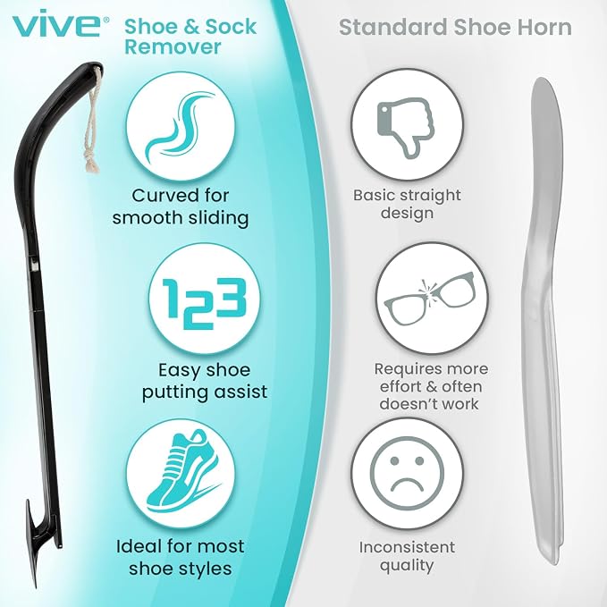 Vive Sock Remover Device for Seniors - Sock Aid and Shoe Horn | Compression Socks, Hosiery and Stockings - Sock Assist for Elderly, Men, Women - No Bending Daily Assistance Device