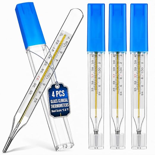 4PCS Glass Cuban Temperature Thermometers for for Adults Kids ℃ & ℉ | Thermometers for Fever - Old Fashioned Axillary & Oral Temperatures Accurate Measurement for Families