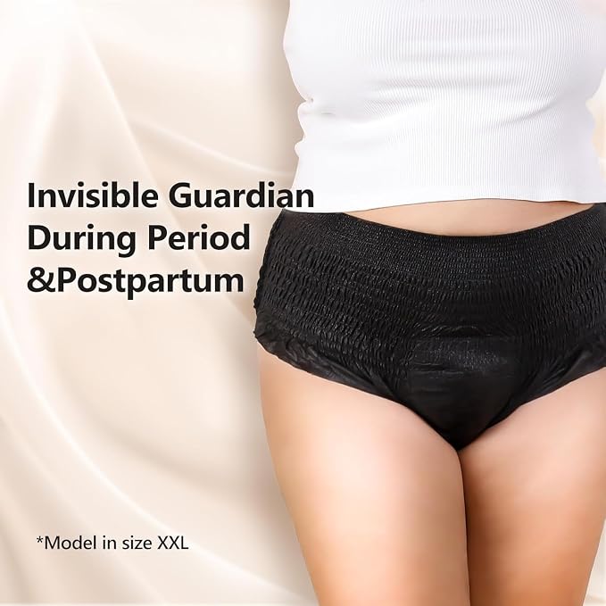 MOLLIS Disposable Period Underwear, Postpartum Panties, L/XL, Black, 16Ct | Heavy Flow Period Underwear, Superior Absorbency, Leak Proof Design, Maternity Knickers, Soft Comfort Fit, Unscented