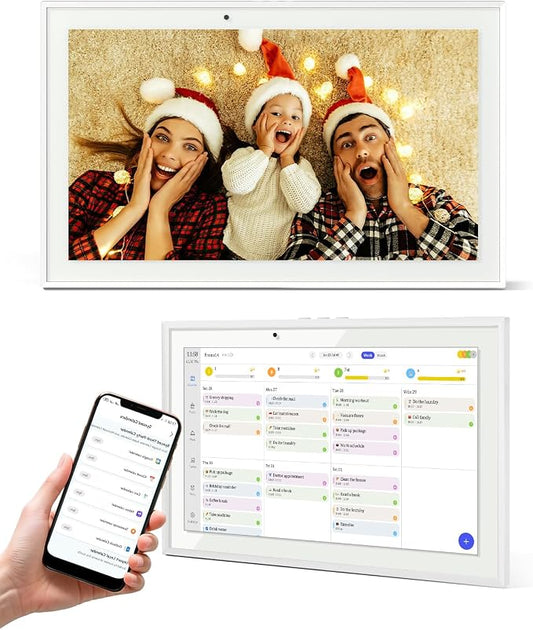 10.1" Digital Calendar Wall Touch Screen No Subscription Wall Mountable/Desk Digital Picture Frame Meal Planner & Chore Chart IPS Smart Electronic Family Organizer (White)