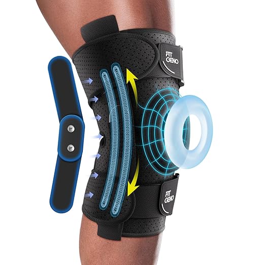 Fit Geno Hinged Knee Brace for Meniscus Tear: Adjustable Support for Knee Pain w/Built-in Side Stabilizers & Removable Metal Hinges for ACL MCL Injury or Surgery Recovery - Men and Women