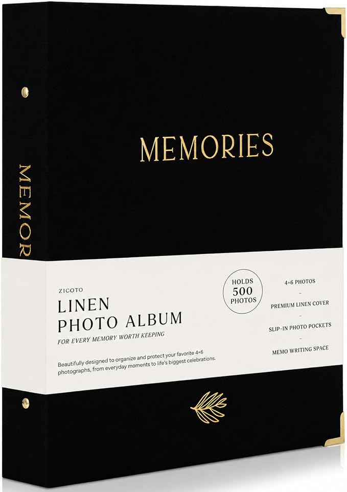 Beautiful Linen Photo Album For 4x6 Photos - Safely Holds Up To 500 Pictures of Unique Memories - The Perfect Large Photo Book To Store All Pictures of Treasured Family, Baby or Wedding Moments
