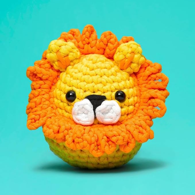 The Woobles Amigurumi Crochet Kit for Beginners (Sebastian the Lion) | As seen on Shark Tank, Kit includes: Easy Peasy Yarn, pre-started piece, hook, safety eyes, stuffing, video tutorials
