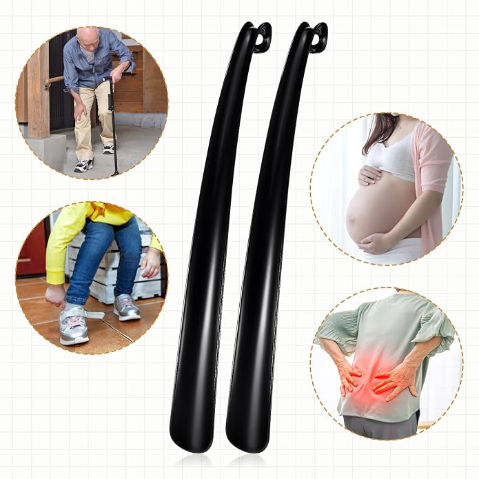2PCS Shoe Horn Long Handle, 17" Long Shoe Horn Plastic Shoes Horns Black Shoehorn Boot Shoes Helper for Men Women