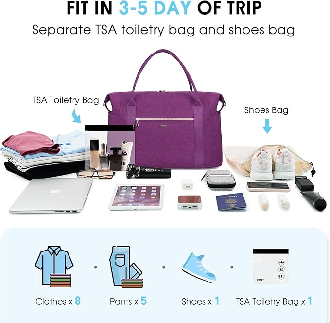 WANDF For Spirit Airlines Personal Item Bag 18x14x8 Underseat with Wet Pocket & Shoe Compartment & Tsa Approved Toiletry Bag