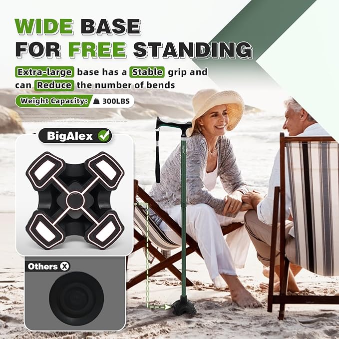 BigAlex Lightweight Collapsible Walking Cane with Soft Comfortable TPR Handle for Seniors and Elderly Adults, Larger Handle for Comfort, Adjustable Support Stick, Portable Travel Aid for Men & Women