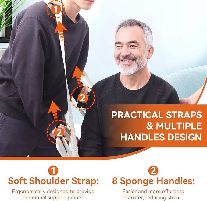 Wheelchair Transfer Pad with 8 Handles & 2 Shoulder Straps, Slide Board Transfer Belt for Lifting Seniors, Elderly, Stair Lift Aid for Wheelchair to Bed or Car, Lightweight Foldable