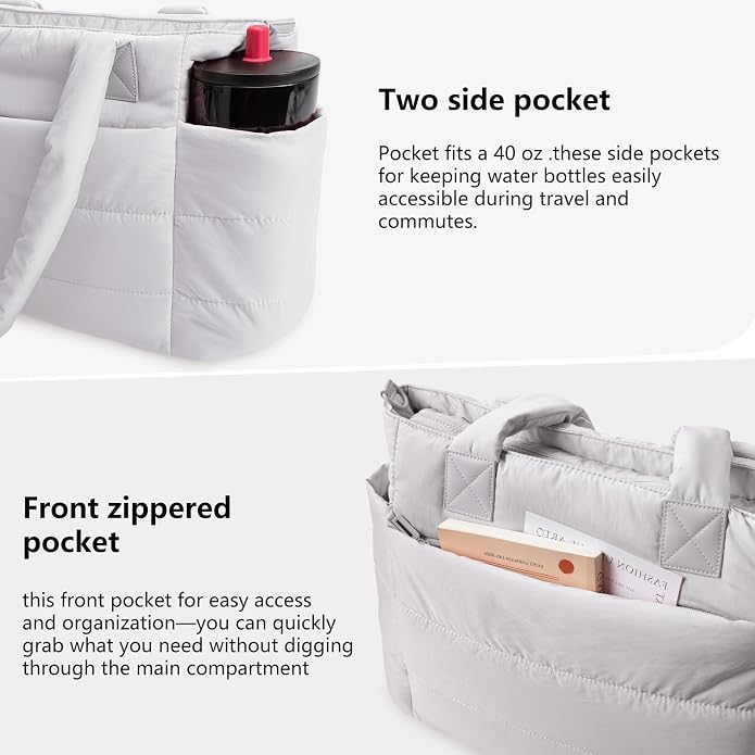 Puffer Tote Bag for Women Quilted Nurse Bag Lightweight Work Bag for Teacher Travel Handbag with Multiple Pockets